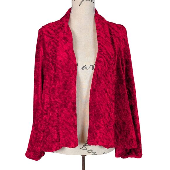 connected apparel Jackets & Blazers - Connected Apparel Red Crushed Velvet Open Front Cardigan Jacket
